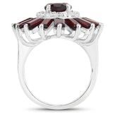 7.36 Carat Genuine Garnet and White Topaz .925 Sterling Silver Ring