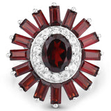 7.36 Carat Genuine Garnet and White Topaz .925 Sterling Silver Ring