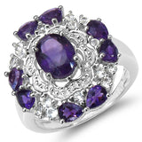 2.99 Carat Genuine Amethyst & White Topaz .925 Sterling Silver Ring