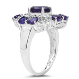 2.99 Carat Genuine Amethyst & White Topaz .925 Sterling Silver Ring