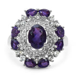 2.99 Carat Genuine Amethyst & White Topaz .925 Sterling Silver Ring