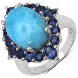 7.50 ct.. t.w. Larimar and Iolite Ring in Sterling Silver