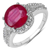 3.79 Carat Genuine Ruby & White Topaz .925 Sterling Silver Ring