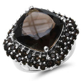 13.33 Carat Genuine Smoky Quartz .925 Sterling Silver Ring