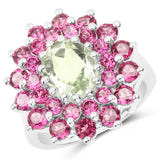 5.44 Carat Genuine Green Amethyst & Rhodolite .925 Sterling Silver Ring