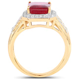 14K Yellow Gold Plated 4.61 Carat Glass Filled Ruby and White Topaz .925 Sterling Silver Ring