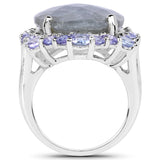 13.99 Carat Genuine Labradorite and Tanzanite .925 Sterling Silver Ring