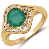 14K Yellow Gold Plated 2.34 Carat Genuine Emerald & White Topaz .925 Sterling Silver Ring