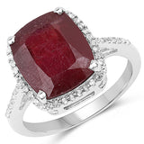 6.74 Carat Glass Filled Ruby and White Topaz .925 Sterling Silver Ring Ring
