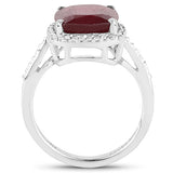 6.74 Carat Glass Filled Ruby and White Topaz .925 Sterling Silver Ring Ring