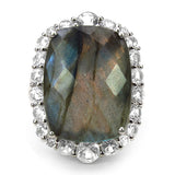 17.39 Carat Genuine Labradorite & White Topaz .925 Sterling Silver Ring