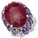 17.56 Carat Genuine Ruby & Amethyst .925 Sterling Silver Ring