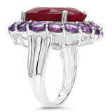 17.56 Carat Genuine Ruby & Amethyst .925 Sterling Silver Ring