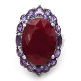 17.56 Carat Genuine Ruby & Amethyst .925 Sterling Silver Ring