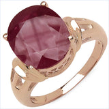 14K Rose Gold Plated 5.25 Carat Genuine Glass Filled Ruby .925 Sterling Silver Ring