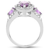 3.20 Carat Genuine Amethyst & White Topaz .925 Sterling Silver Ring