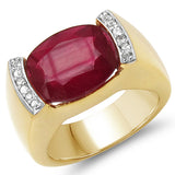 14K Yellow Gold Plated 9.07 Carat Genuine Glass Filled Ruby & White Topaz .925 Sterling Silver Ring