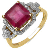 14K Yellow Gold Plated 2.55 Carat Genuine Ruby .925 Sterling Silver Ring