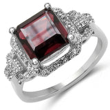 2.90 Carat Genuine Garnet & White Topaz .925 Sterling Silver Ring
