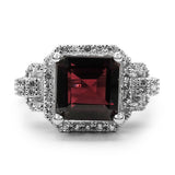 2.90 Carat Genuine Garnet & White Topaz .925 Sterling Silver Ring