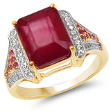 14K Yellow Gold Plate 6.08 Carat Genuine Glass Filled Ruby Pink Sapphire White Topaz 925 Silver Ring