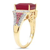 14K Yellow Gold Plate 6.08 Carat Genuine Glass Filled Ruby Pink Sapphire White Topaz 925 Silver Ring