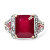 14K Yellow Gold Plate 6.08 Carat Genuine Glass Filled Ruby Pink Sapphire White Topaz 925 Silver Ring