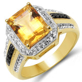 18K Yellow Gold Plate 2.55 Carat Genuine Citrine Black Spinel & White Topaz .925 Silver Ring