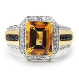 18K Yellow Gold Plate 2.55 Carat Genuine Citrine Black Spinel & White Topaz .925 Silver Ring