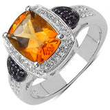 1.95 Carat Genuine Citrine, Black Spinel & White Topaz .925 Sterling Silver Ring