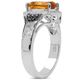 1.95 Carat Genuine Citrine, Black Spinel & White Topaz .925 Sterling Silver Ring