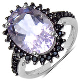 6.68 Carat Genuine Amethyst & Black Spinel .925 Sterling Silver Ring