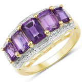 14K Yellow Gold Plated 2.45 Carat Genuine Amethyst .925 Sterling Silver Ring
