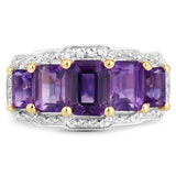 14K Yellow Gold Plated 2.45 Carat Genuine Amethyst .925 Sterling Silver Ring