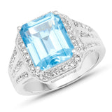 5.97 Carat Genuine Swiss Blue Topaz and White Topaz .925 Sterling Silver Ring