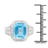 5.97 Carat Genuine Swiss Blue Topaz and White Topaz .925 Sterling Silver Ring