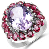 9.04 Carat Genuine Amethyst & Rhodolite .925 Sterling Silver Ring