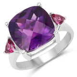 5.90 Carat Genuine Amethyst & Rhodolite .925 Sterling Silver Ring