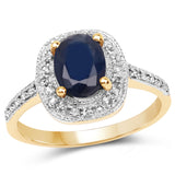 14K Yellow Gold Plated 1.68 Carat Genuine Blue Sapphire and White Topaz .925 Sterling Silver Ring