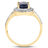14K Yellow Gold Plated 1.68 Carat Genuine Blue Sapphire and White Topaz .925 Sterling Silver Ring