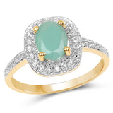 14K Yellow Gold Plated 1.20 Carat Genuine Emerald and White Topaz .925 Sterling Silver Ring