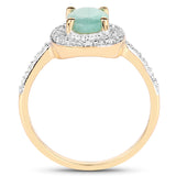14K Yellow Gold Plated 1.20 Carat Genuine Emerald and White Topaz .925 Sterling Silver Ring