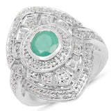 1.03 Carat Genuine Emerald & White Diamond .925 Sterling Silver Ring