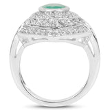 1.03 Carat Genuine Emerald & White Diamond .925 Sterling Silver Ring