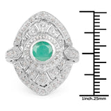 1.03 Carat Genuine Emerald & White Diamond .925 Sterling Silver Ring
