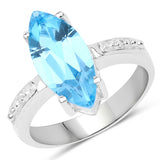 3.66 Carat Genuine Swiss Blue Topaz & White Diamond .925 Sterling Silver Ring