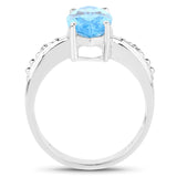 3.66 Carat Genuine Swiss Blue Topaz & White Diamond .925 Sterling Silver Ring