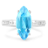 3.66 Carat Genuine Swiss Blue Topaz & White Diamond .925 Sterling Silver Ring