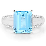 5.78 Carat Genuine Swiss Blue Topaz and White Topaz .925 Sterling Silver Ring