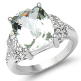 4.33 Carat Genuine Green Amethyst & White Topaz .925 Sterling Silver Ring